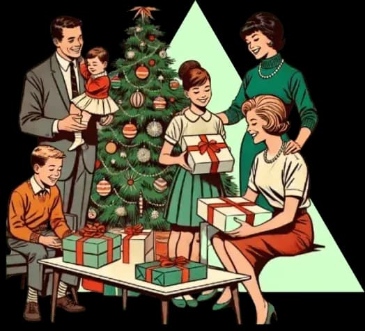 Une famille rassemblée autour d'un sapin de Noël