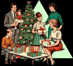 Une famille rassemblée autour d'un sapin de Noël