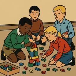 Des enfants jouent à un jeu de construction. Symbolise la construction d'un portefeuille d'investissement.