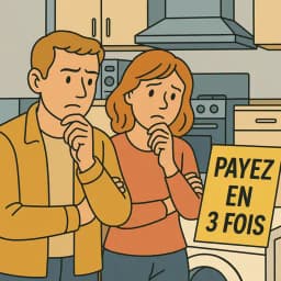 Un couple hésitant à acheter un produit dans un magasin d'électroménager