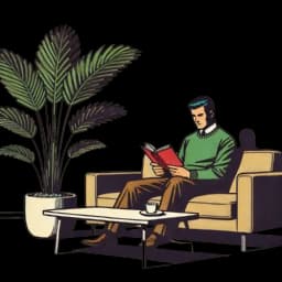 Un homme concentré, lisant sur son canapé, symbolisant la réflexion et la planification financière