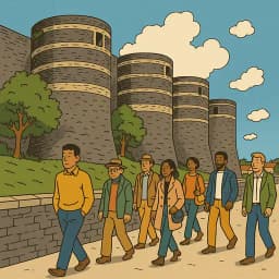 Des gens se promène sous les remparts d'un château, symbolisant la sécurité financière