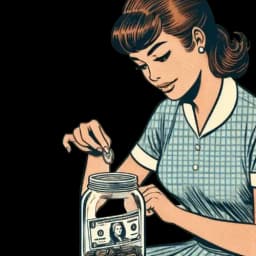 Une femme mettant des pièces dans un bocal de verre pour économiser