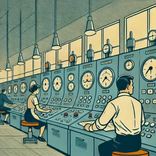 Des techniciens à l'oeuvre dans une salle de contrôle, symbolisant la gestion financière