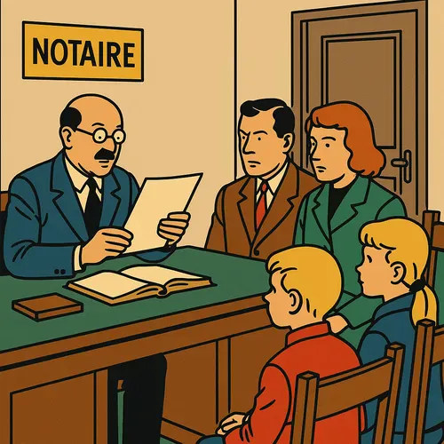 Un famille se trouve chez le notaire pour la lecture des dernières volontés du défunt