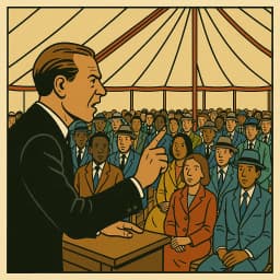 Un prédicateur s'adresse à une foule, symbolisant les finfluenceurs