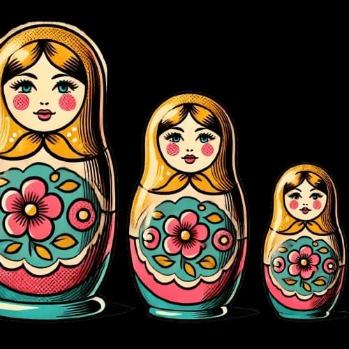 Trois Matryoshka représentant les catégories de la règle 50/30/20