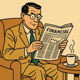 Un homme lit un journal financier analysant des actions